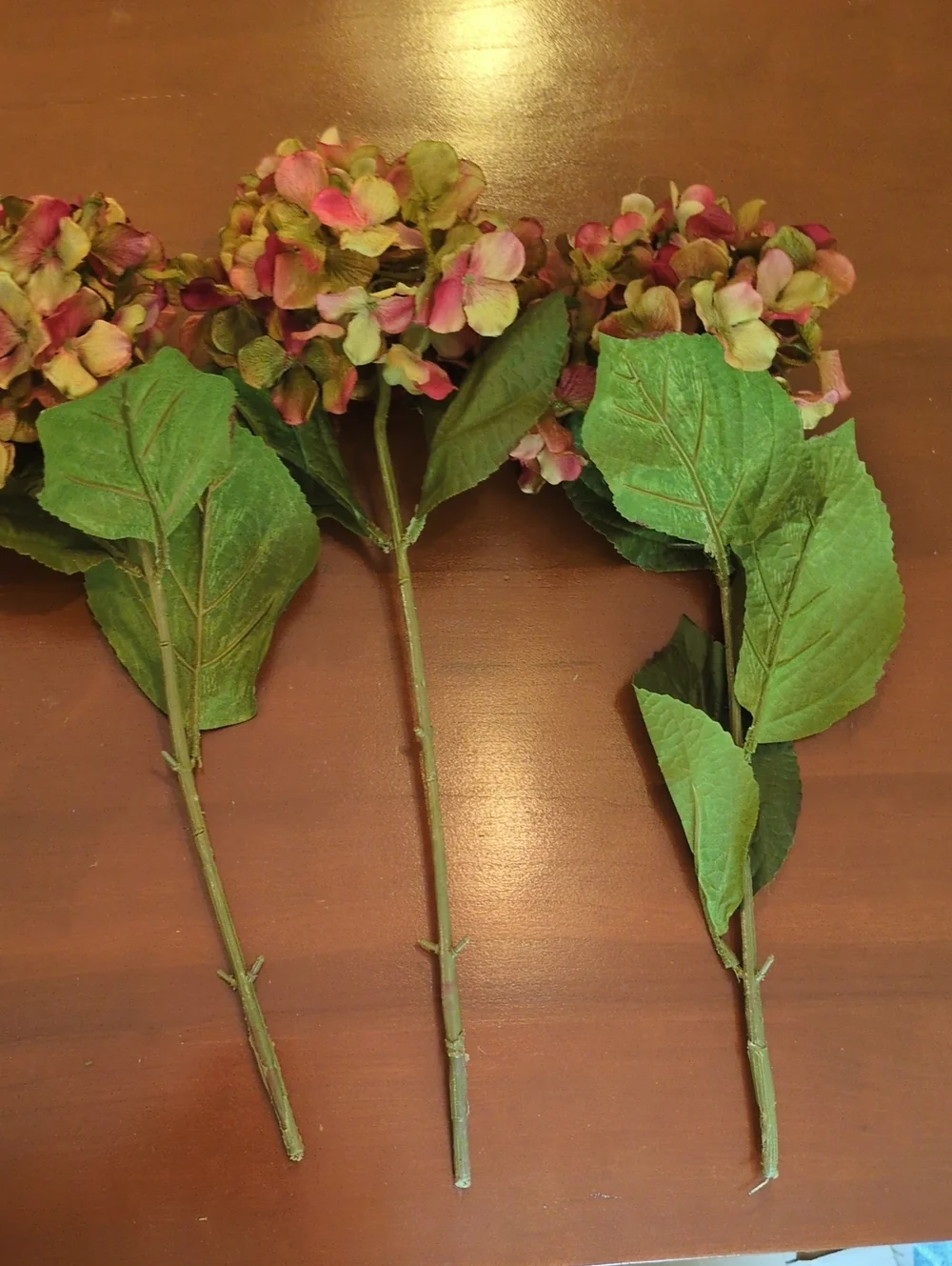 Faux Silk Hydrangeas & Chrysanthemum Bunch Salmon Pink Cream Green Antique Look